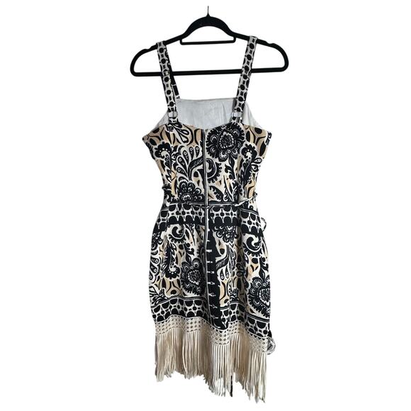 TAHARI ASL Fringe Printed Lined Dress NWT $149 Size 2 Black Tank Ivory - Picture 4 of 10